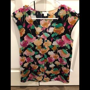 J. Crew Factory Printed Cap-Sleeve Blouse.